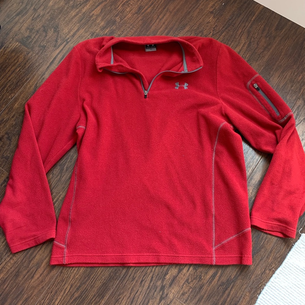 Under armour red fleece medium work out pull over